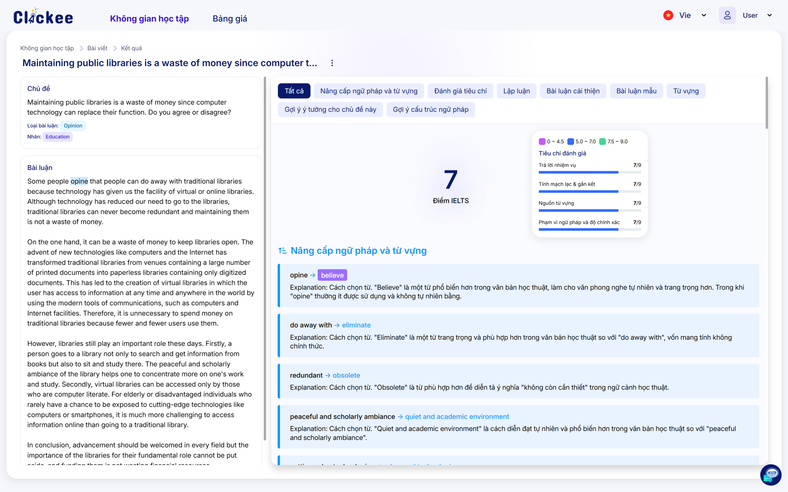 Công cụ chấm chữa IELTS Writing